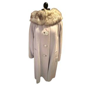 Alorna Holly Plush Womens Swing Style Coat Size L/XL Beige Fur Collar Vintage
